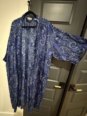 Blue Paisley Women's Duster Cape Silk 100%